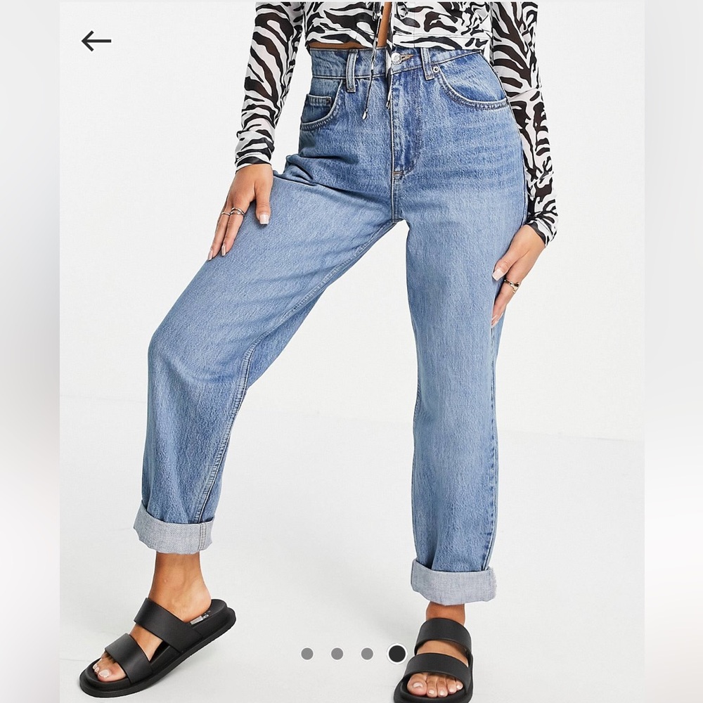 ASOS DESIGN Petit High Rise Slouchy Mom Jeans in Mid Wash